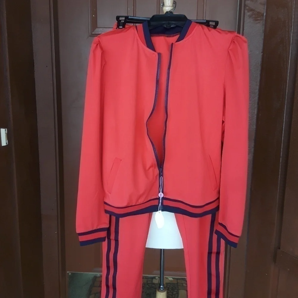 New Unisex Y2K Red Pant Set Long Sleeve Zipper - Picture 3 of 5